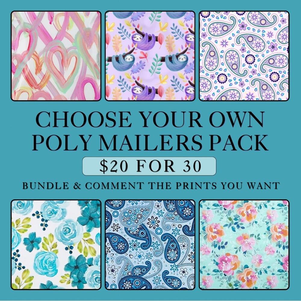 30 Colorful Poly Mailers Pack ~ Choose Your Prints